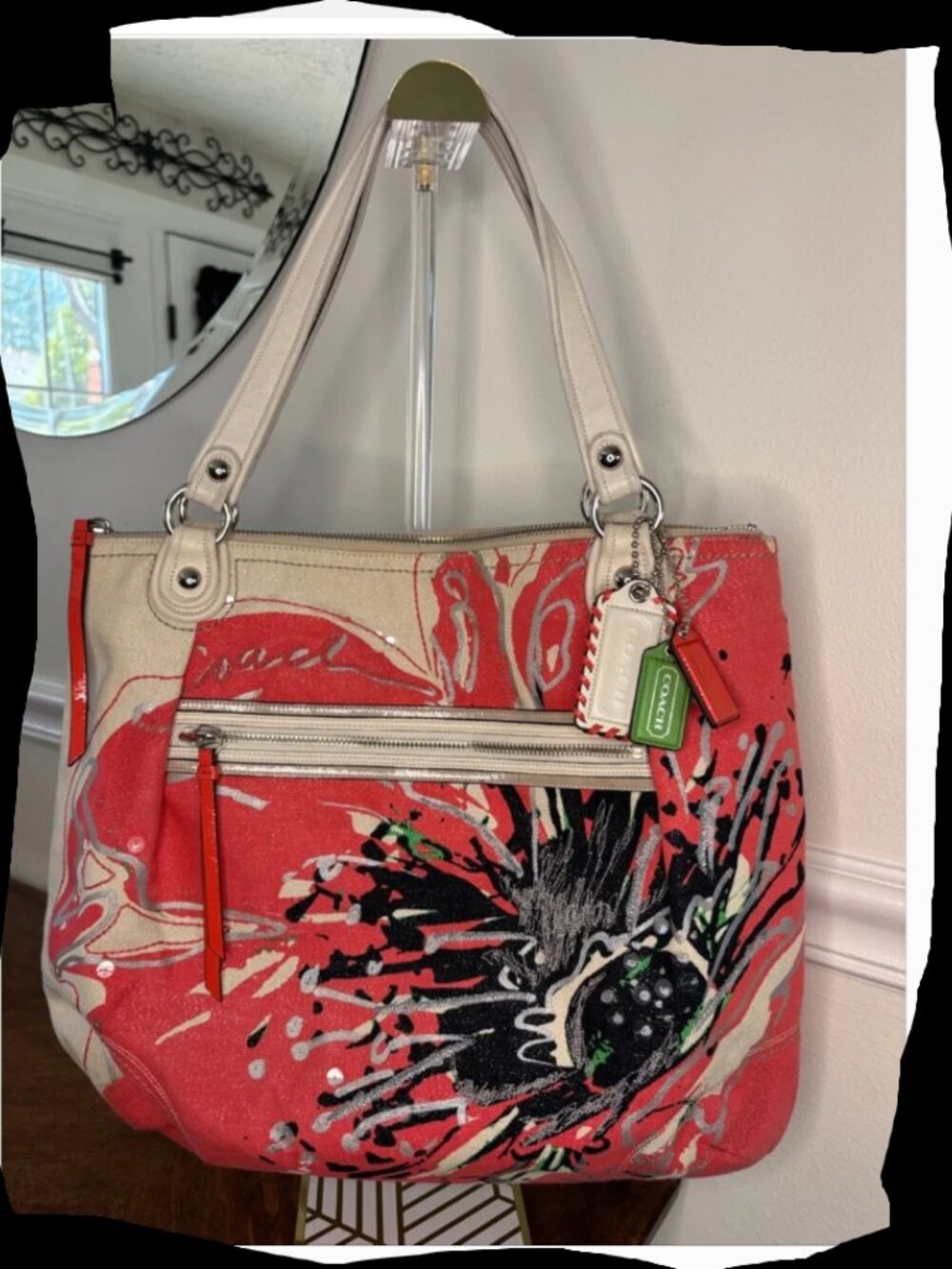 COACH POPPY Signature Coral Placed Flower Glam Limited Edition Tote Bag - Picture 2 of 15